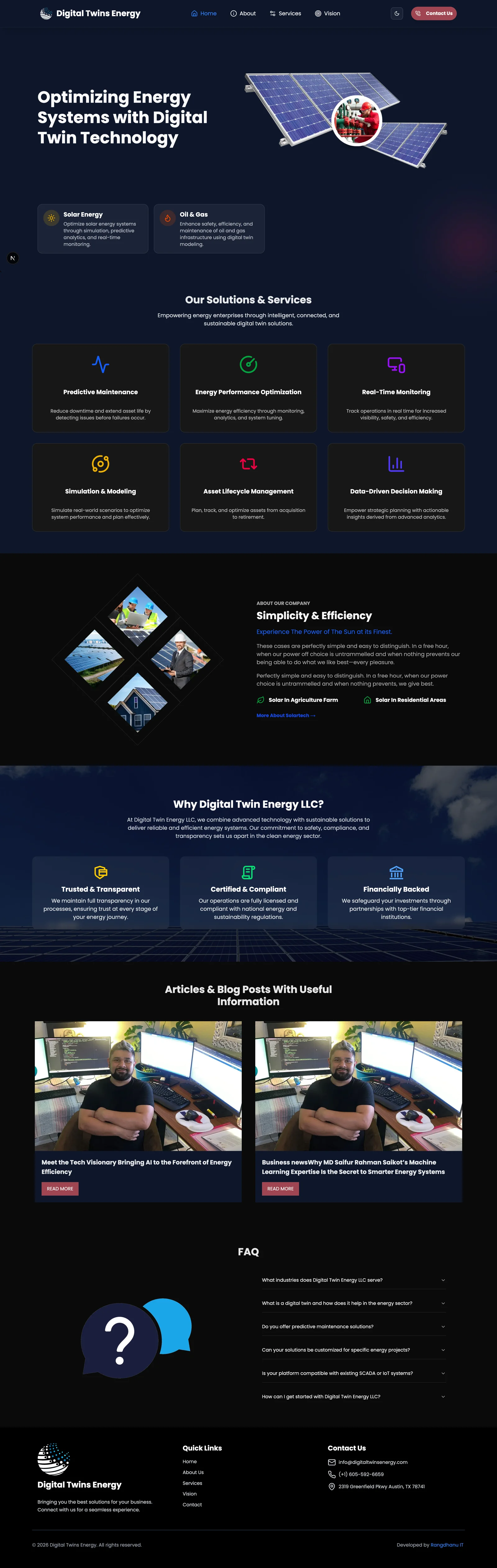 Digital Twins Energy - Solar, oil & gas, AI Company - Complete Website Showcase